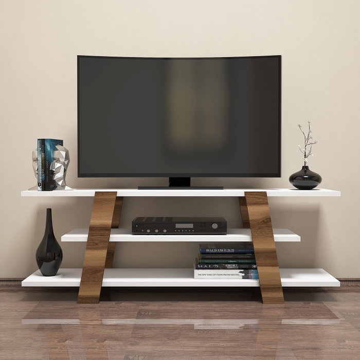 Hanah Home Soporte de TV Moderno Nórdico Nogal y Blanco - Montaje Pared, 120x42x33.6cm